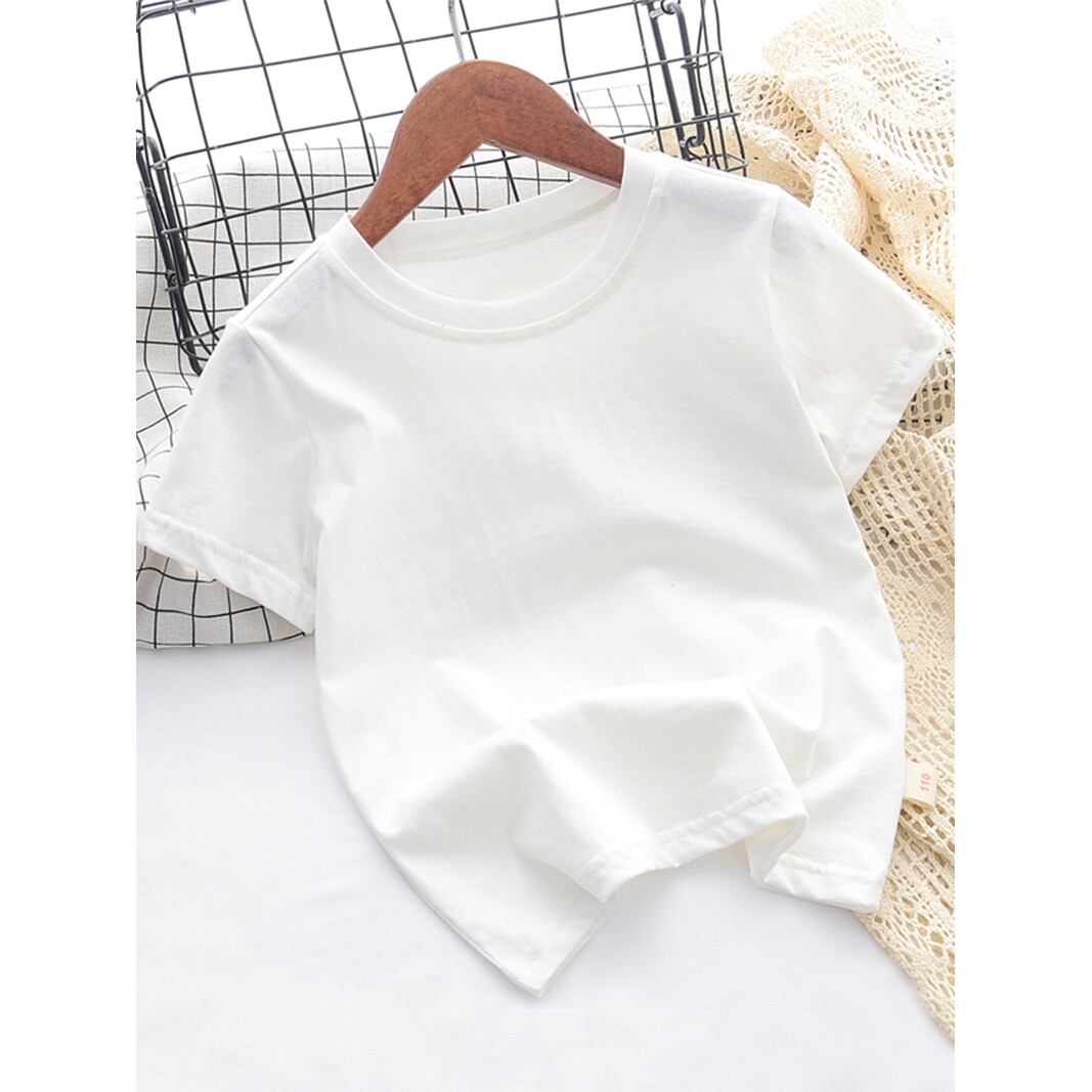 全棉时代儿童白色t恤短袖上衣男童纯色短袖统一班服男女童中大童