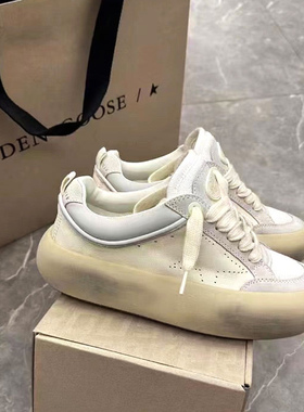 小众小脏鞋复古白色厚底面包鞋女真皮做旧休闲板鞋增高舒适百搭1d