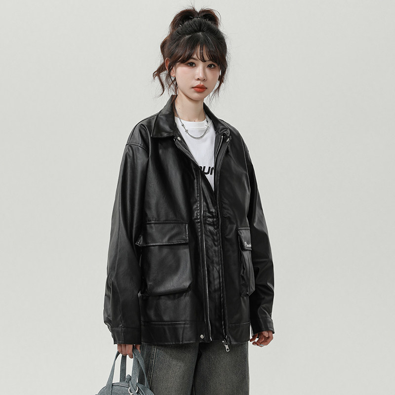 XZ413HW235-P90-2025秋装新款机车PU时尚休闲潮流工装中性风外套,女装皮衣,星座413（原星座105C）