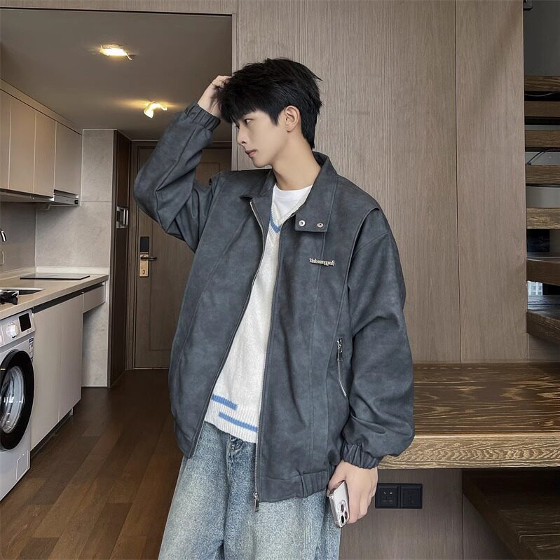 XZ413-HW504-P60-清货价卖完为止扎染PU美式复古休闲百搭夹克外套,男装夹克,星座413（原星座105C）