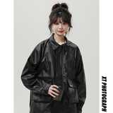 XZ413HW235-P90-2025秋装新款机车PU时尚休闲潮流工装中性风外套，女装皮衣，星座413（原星座105C）
