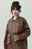 XZ413HW235-P90-2025秋装新款机车PU时尚休闲潮流工装中性风外套，女装皮衣，星座413（原星座105C）