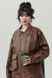 XZ413HW235-P90-2025秋裝新款機車PU時尚休閑潮流工裝中性風外套圖片