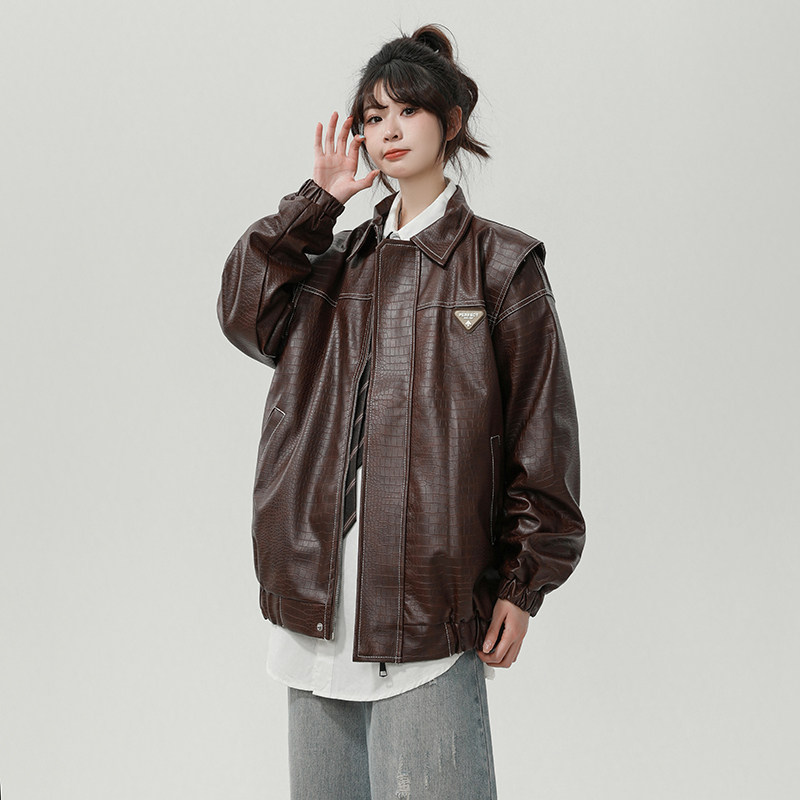 XZ413HW246-P100-2024秋装新款机车PU时尚休闲仿鳄鱼皮中性风外套,男装工装外套,星座413（原星座105C）