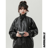 XZ413-HW233特批75-2025秋装新款机车PU时尚休闲中性风皮夹克外套，女装皮衣，星座413（原星座105C）