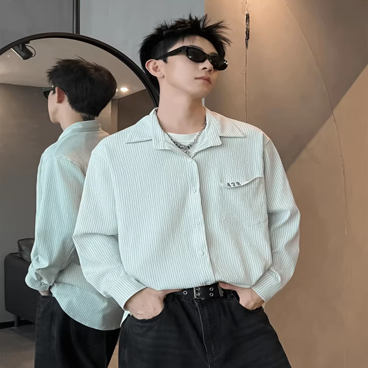 XZ413-HW160-P40-2026春季长袖条纹男女青少年百搭休闲衬衫，男装衬衫，星座413（原星座105C）
