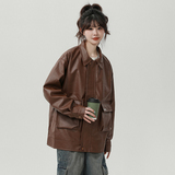 XZ413HW235-P90-2025秋装新款机车PU时尚休闲潮流工装中性风外套，女装皮衣，星座413（原星座105C）