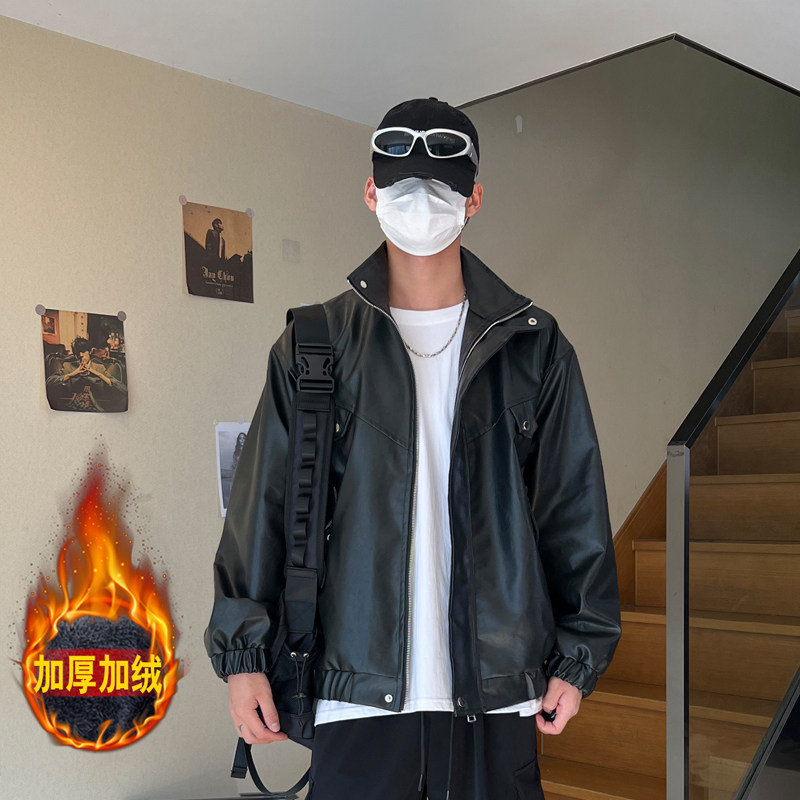 XZ413HW233-P100-2025秋装新款加绒机车PU时尚休闲潮流皮夹克外套,男装夹克,星座413（原星座105C）
