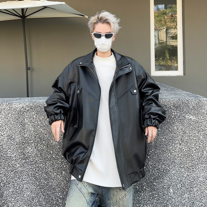 XZ413-HW233-特批75-2025秋装新款机车PU时尚休闲潮流皮夹克外套，男装皮衣，星座413（原星座105C）