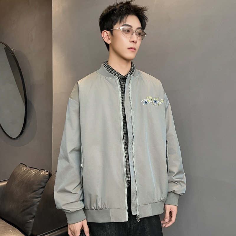 XZ413-HW668-P75-春季新款渐变色绣花时尚百搭青少年立领夹克外套，男装夹克，星座413（原星座105C）