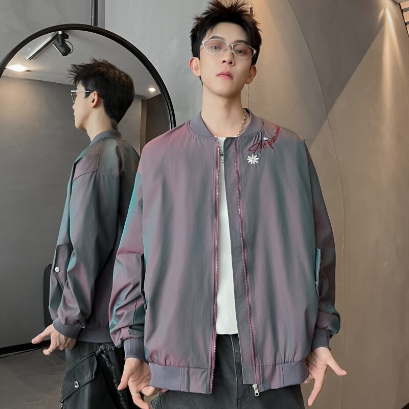 XZ413-HW153-P70-2025秋装新款渐变色绣花百搭青少年立领夹克外套,男装夹克,星座413（原星座105C）