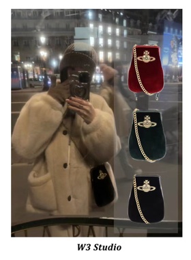 W3宅女同款土星刺绣丝绒手机包升级版大号夹子包斜挎手提链条休闲