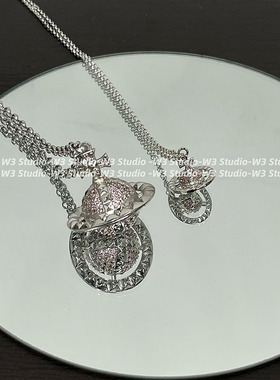 W3Studio土星Mayfair满钻镶嵌铆钉orb星球项链锁骨链毛衣链男女款