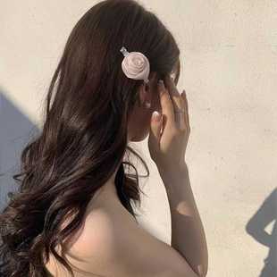 流光纱手工玫瑰小花发夹女新中式山茶刘海夹后脑勺发饰女边夹顶夹