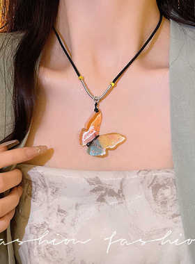 个性可抽拉调节新中式彩色项链