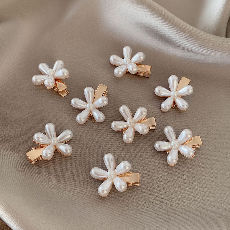 法式温柔白色珍珠发夹头饰ins中国风复古优雅汉服花朵发卡高级感