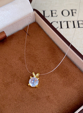夏季透明鱼线显瘦锁骨链微镶锆石吊坠兔耳朵韩版精致小巧气质颈链