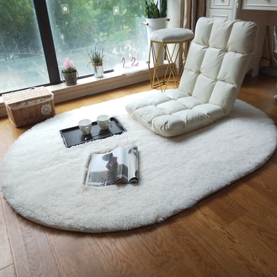 奶白色椭圆形卧室床边毯长毛绒柔软客厅茶几地毯可机洗飘窗毯定制