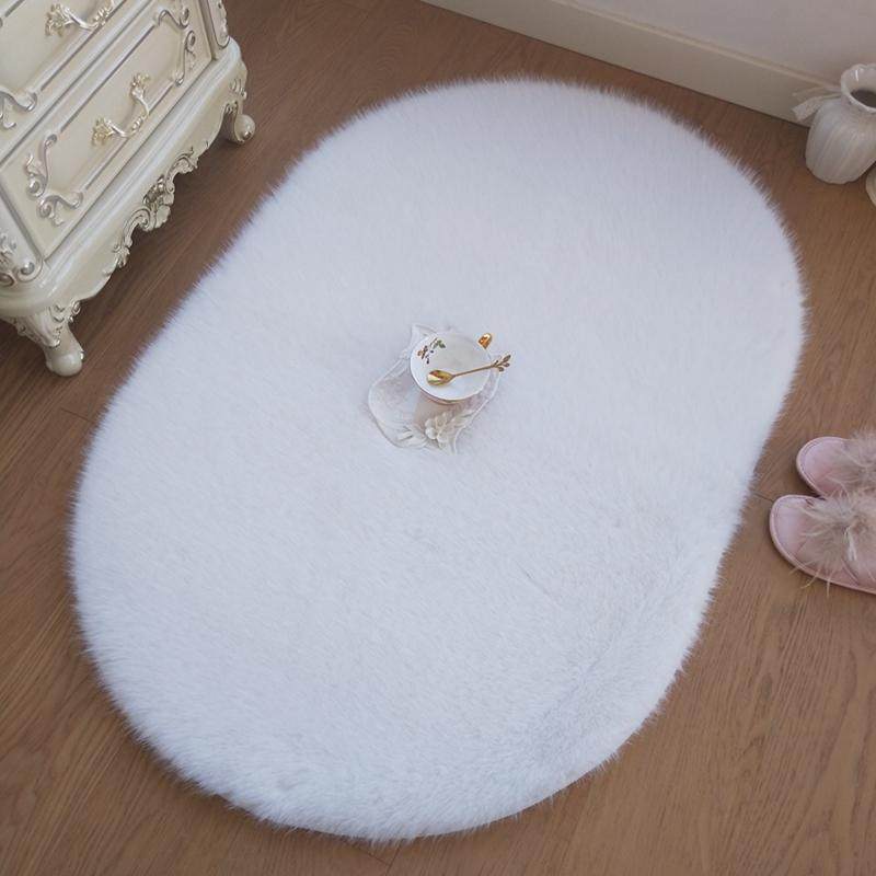白色毛绒仿狐狸毛椭圆型卧室床边毯柔软飘窗毯长毛绒客厅茶几地毯,居家布艺,床边毯,淘宝优惠券,粉丝福利购,淘宝优惠卷