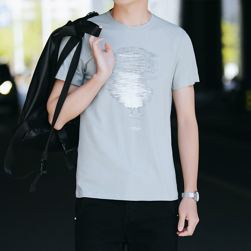 品牌专柜花花公子2018夏季短袖男士圆领打底标准男装T恤FZ182A026