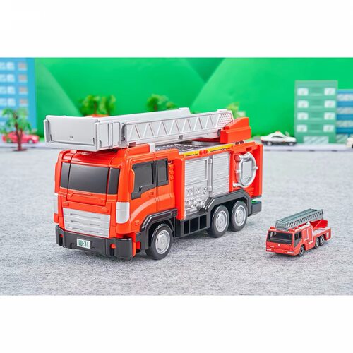 TOMY/多美卡变形小镇系仿真小汽车场景云梯消防车(含1大车+1小车)