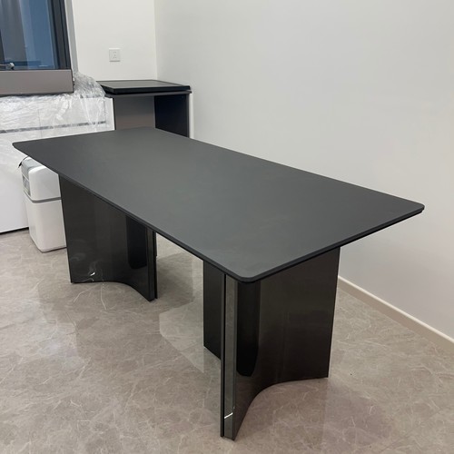 德利丰岩板餐桌奔驰造型不锈钢拉丝底座设计师现代意式极简桌子