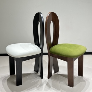 法式复古餐椅设计师奶油风化妆椅子北欧侘寂风中古靠背实木钥匙椅