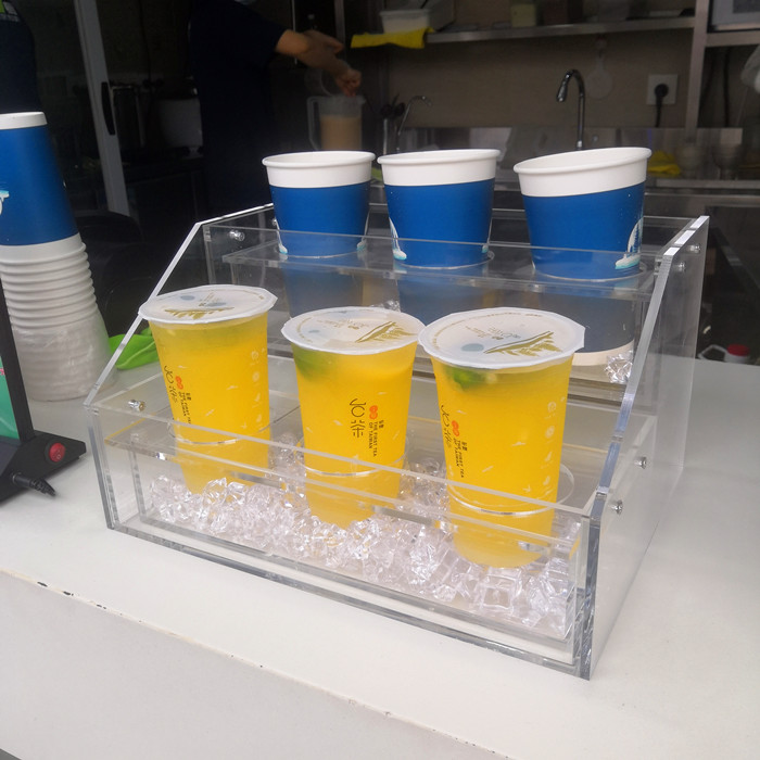 奶茶店饮品展示架冷饮鲜榨果汁架亚克力透明杯架吧台冰镇饮料陈列