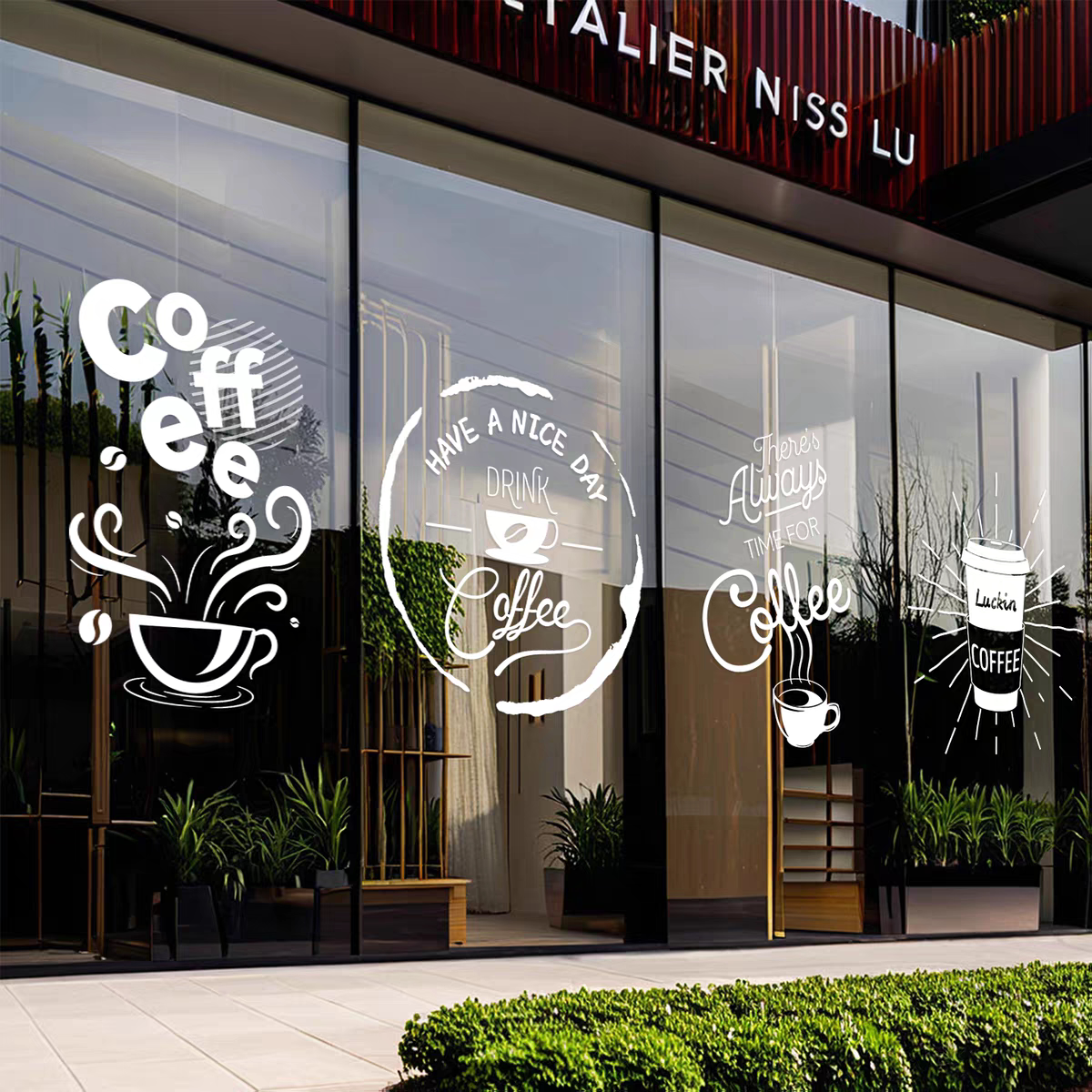 简约创意咖啡店玻璃贴纸咖啡奶茶店橱窗装饰布置玻璃静电贴膜窗花