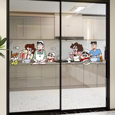 ins卡通蜡笔小新贴三餐四季家用厨房玻璃门装饰窗贴无胶静电贴纸