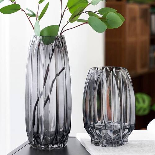 北欧轻奢玻璃花瓶透明水养富贵竹百合转运竹客厅餐桌插花摆件