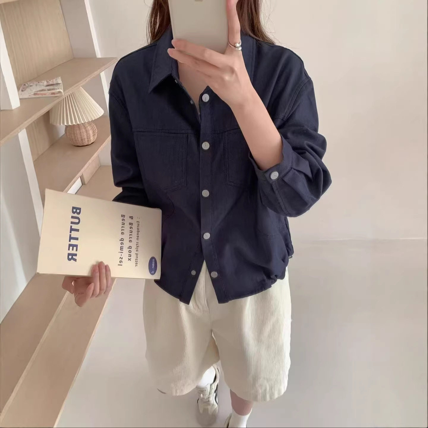 2026年春款短外套女斜纹棉双口袋衬衣外套长袖宽松学院风外套上衣,女装/女士精品,短外套,淘宝优惠券,粉丝福利购,淘宝优惠卷