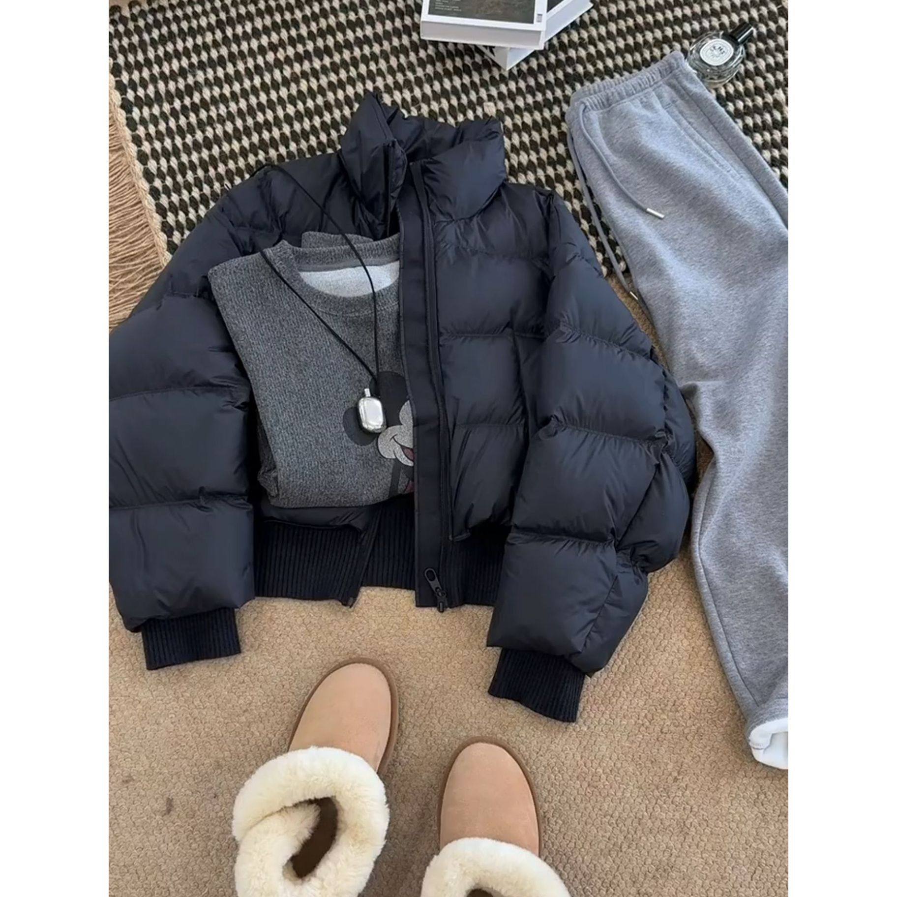 黑色短款立领棉服女装2026年冬季新款小个子韩系感通勤风外套