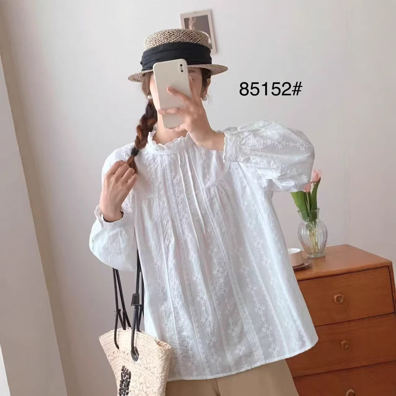 26春款衬衫提花刺绣提花衬衣风琴褶木耳领学院风衬衣新款长袖衬衣