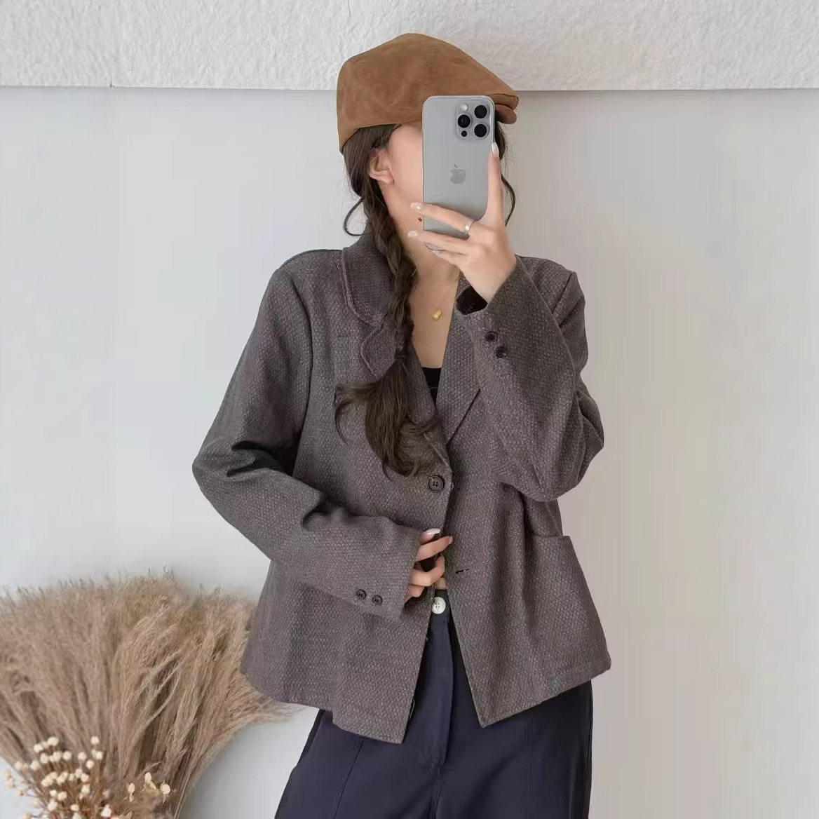 2026年春款外套女小西装渐变浮光麻外套宽松休闲韩版外套长袖新款