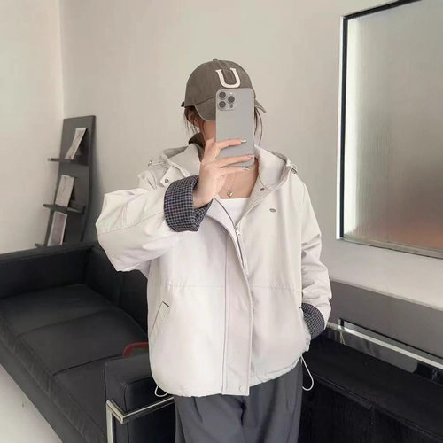 25年秋款外套派克服拼接连帽外套宽松休闲学院风上衣棉服新款外套