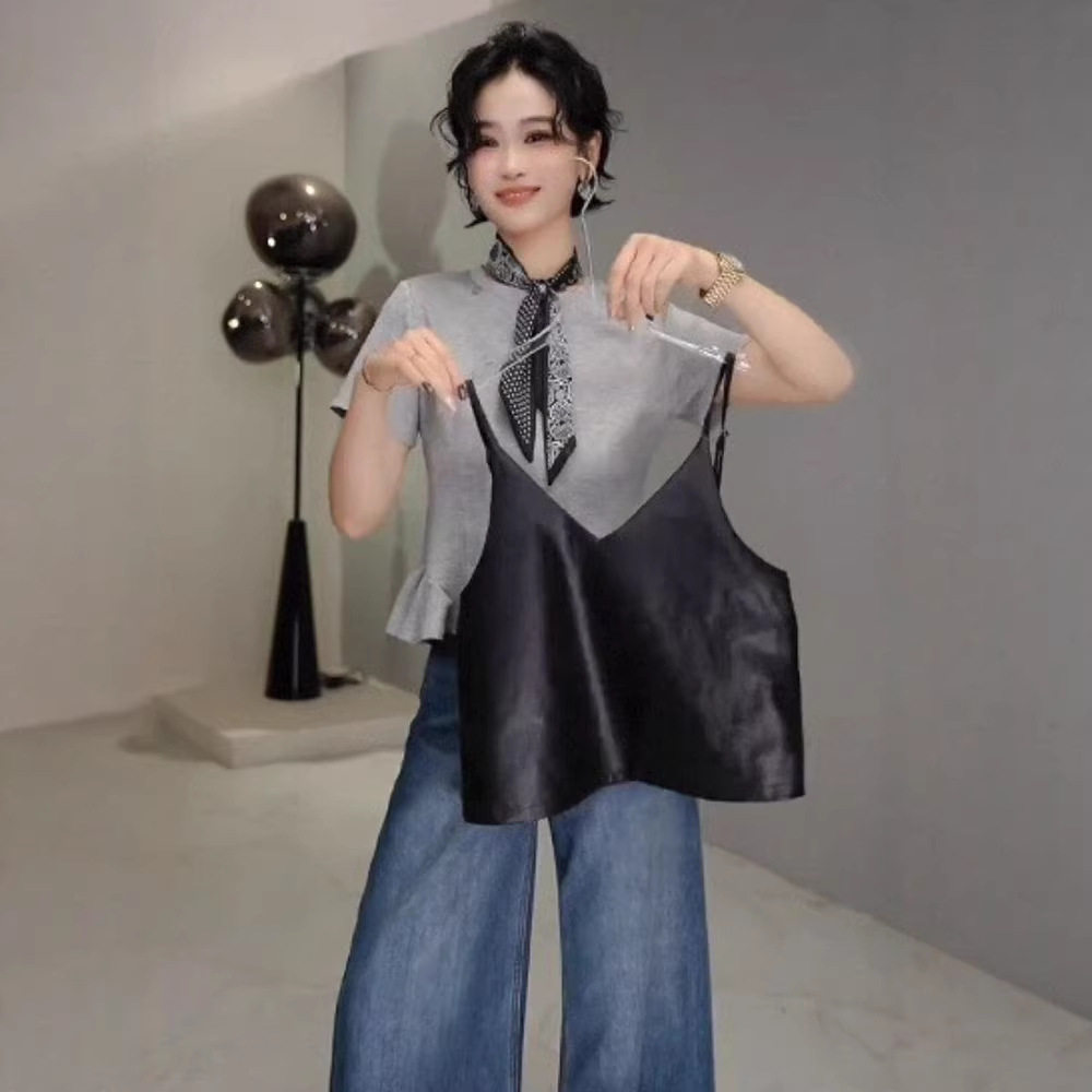 时尚叠穿俏皮吊带马甲女2025春夏新款纯色设计感外搭背心短款马夹