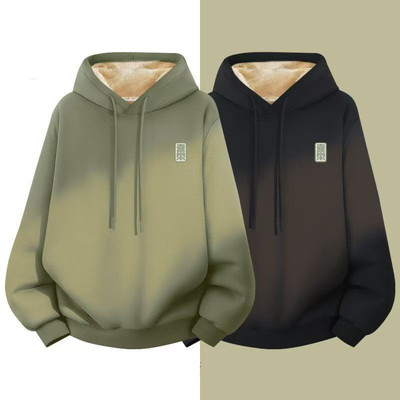 国潮卫衣男2025冬季绿色宽松百搭