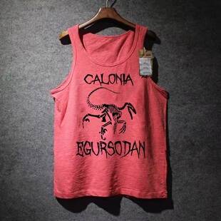 外贸尾货余货100%纯棉潮牌美式恐龙印花背心男夏季宽松圆领无袖