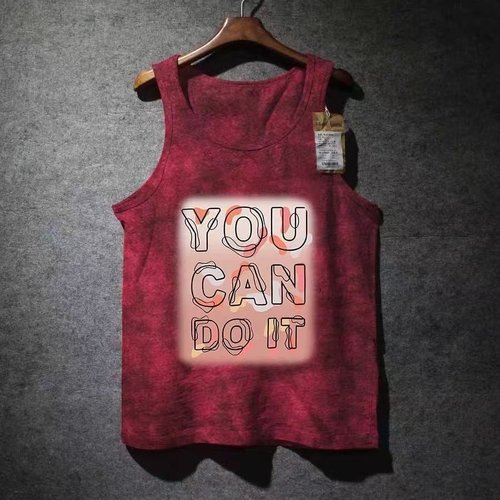 外贸尾货余货100%纯棉美式卡通风扎染背心男夏季宽松圆领印花潮牌