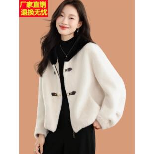 彷水貂绒皮草短外套女士秋冬新款连帽拉炼外搭加厚金貂绒毛毛开衫