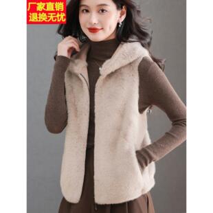 水貂绒马甲女装秋冬皮毛一体外套拉炼开衫小个子短款连帽皮草坎肩