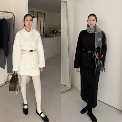 widelia陈魅儿2025秋冬新款 高级感日系名媛风薄棉衣夹棉时尚套装