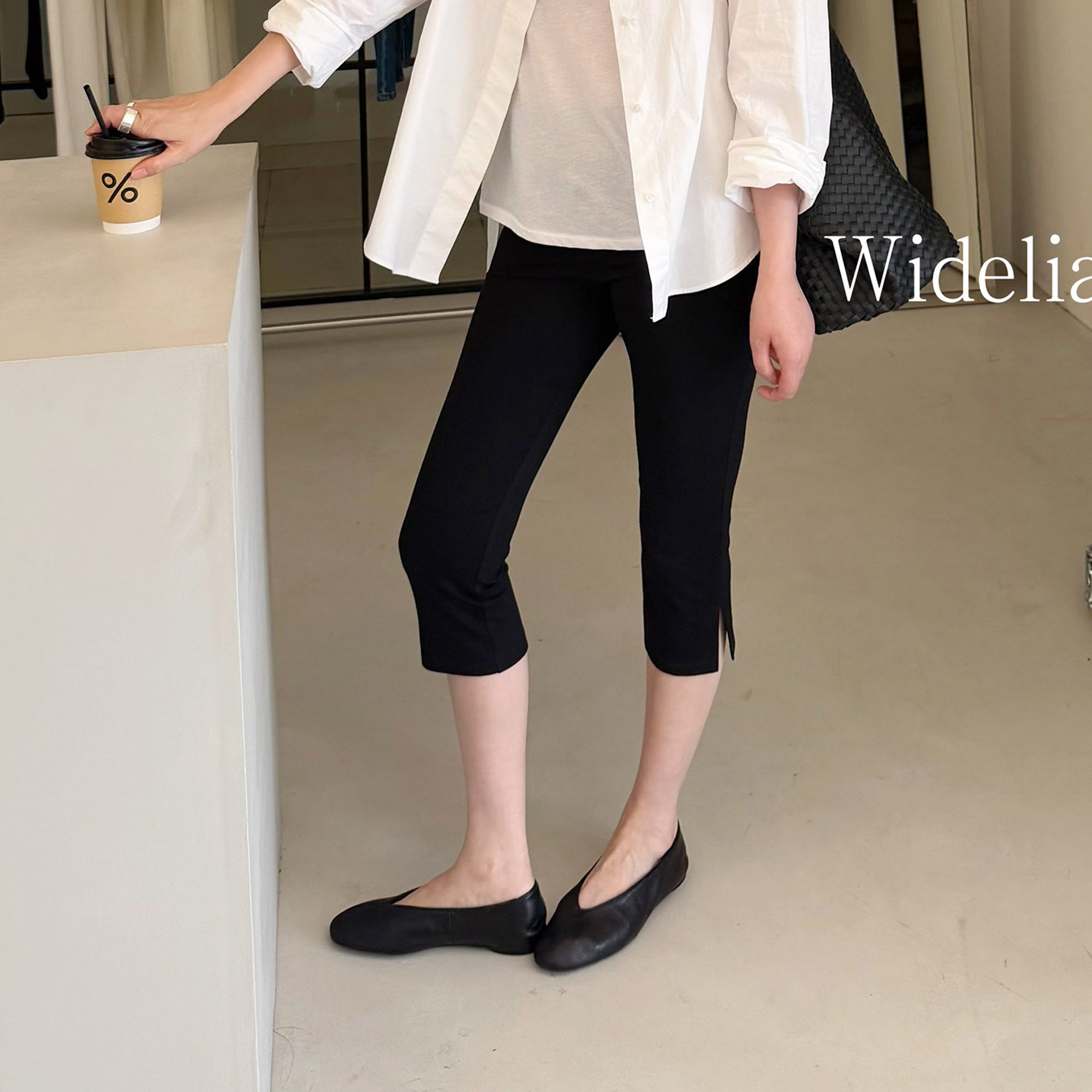 widelia陈魅儿2026春季新款 极简风显瘦黑色七分裤开衩卡普里裤女