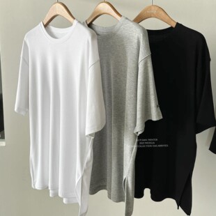 widelia陈魅儿2026春季新款 宽松休闲纯色圆领小开叉短袖T恤通勤