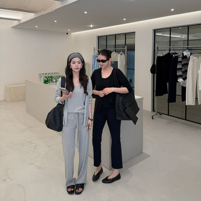 widelia陈魅儿2026春季新款慵懒风简约开衫+无袖吊带背心休闲裤女