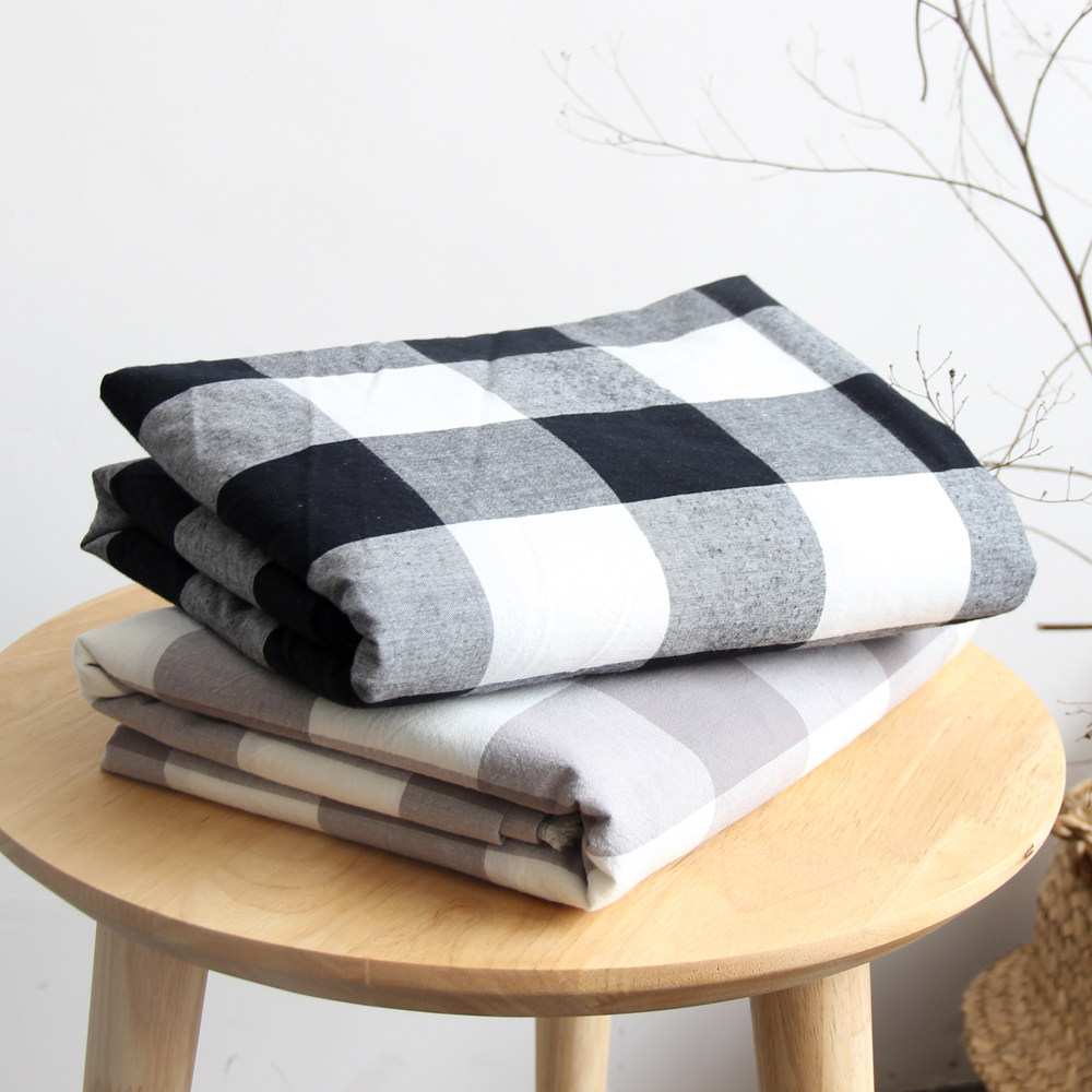 日式大格子水洗棉做旧复古全棉纯棉床单被套面料布匹床上用品布料