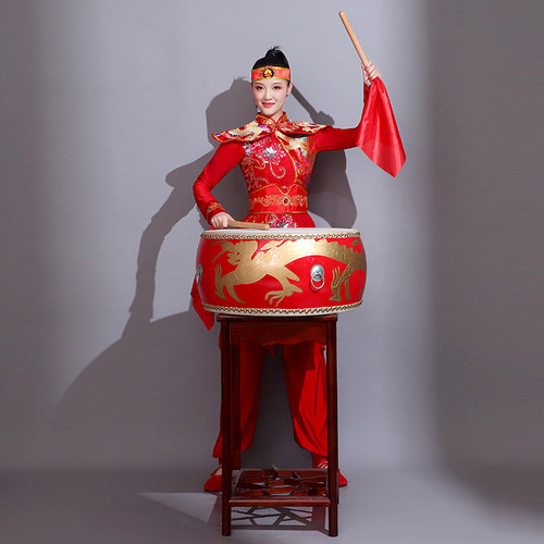 打鼓演出服女喜庆威风锣鼓队服装
