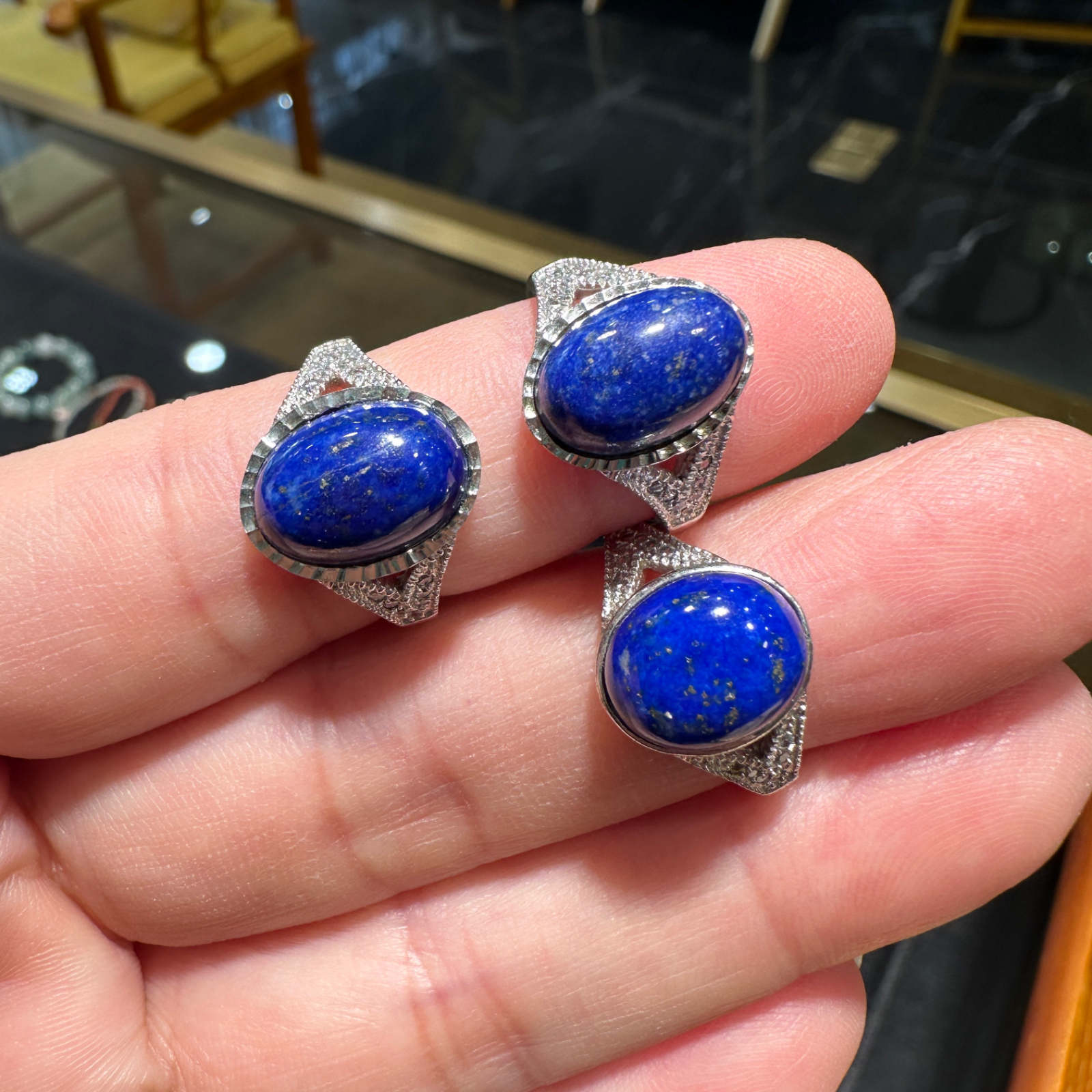 天然青金石戒指女款925银镶嵌