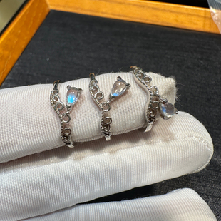 925银镶嵌月光石戒指水滴戒指新中式民族风古风典雅可调节230013